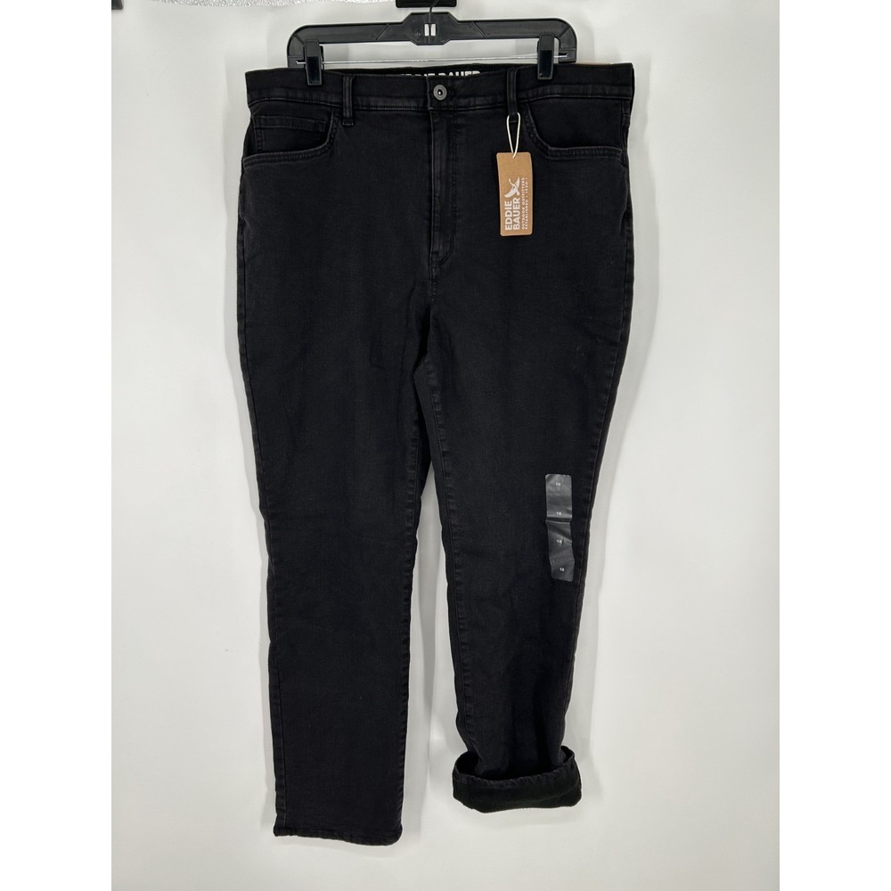 Eddie Bauer Venture Straight Leg Fit Jeans Women 18 Fleece Lined High Rise 36x30
